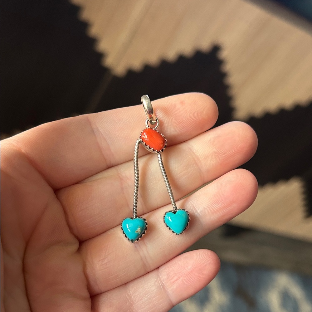 Turquoise and Coral Cherry Pendant